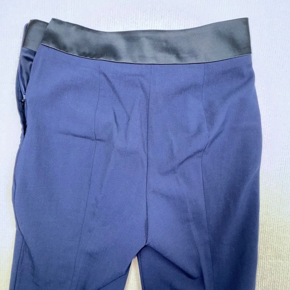 Tory Burch Trousers Women 2 Navy Blue High Rise Seam Detail Straight Leg SideZip